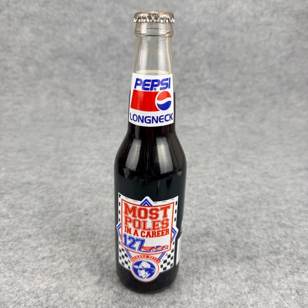 Pepsi Longneck Richard Petty Most Poles 127 NASCAR 12oz Bottle Sealed Vintage